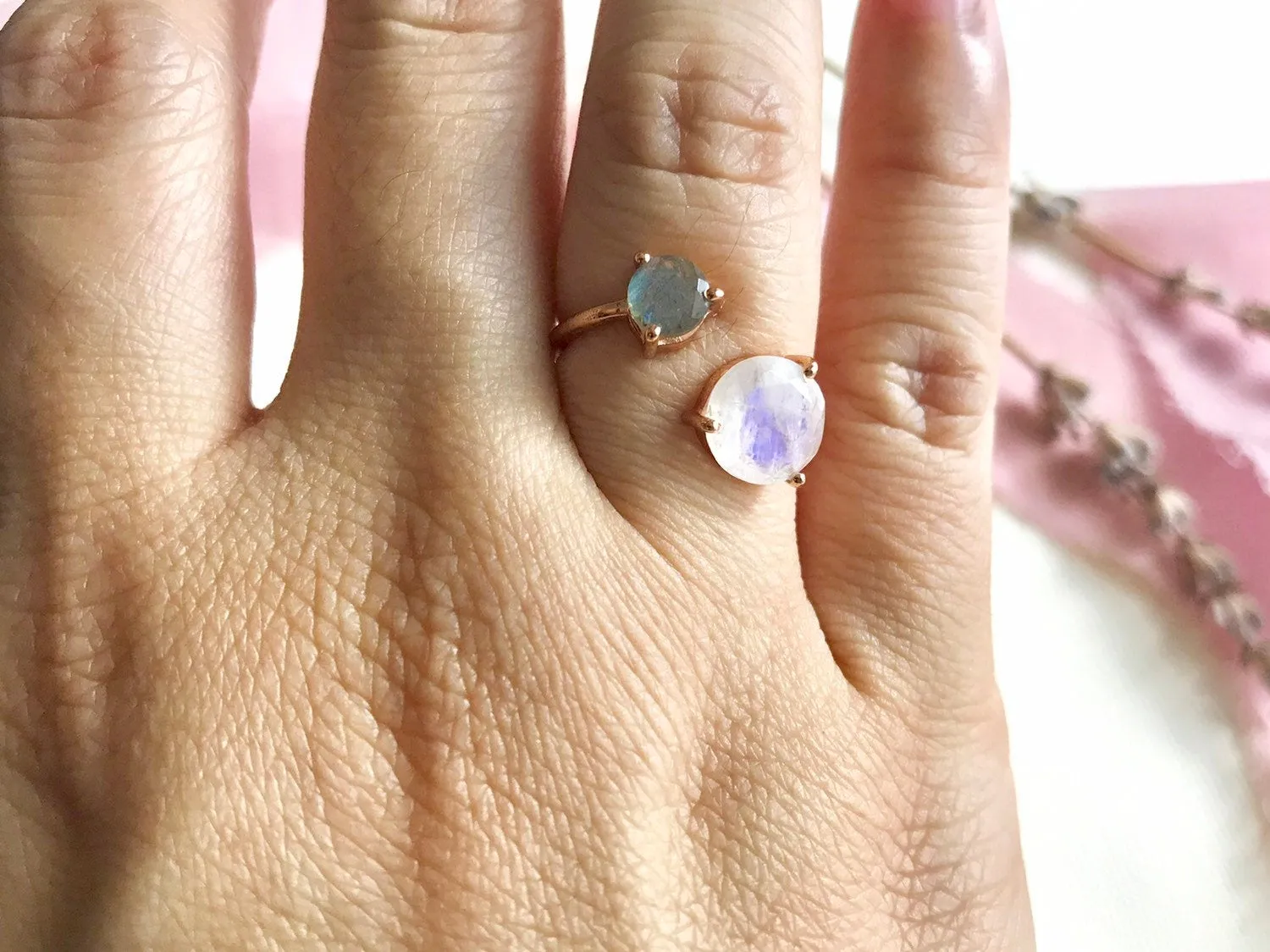 Rainbow Moonstone ring, Raw moonstone jewelry, Moonstone rings, Celestial ring, Rose Gold moonstone, Moon stone ring, Moonstone engagement