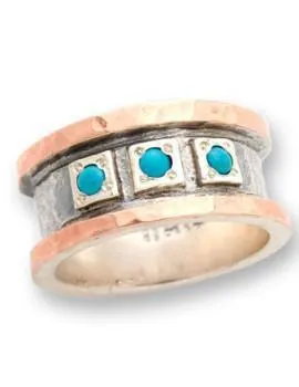 Ring silver gold 9 carats set with blue opals - ring for woman