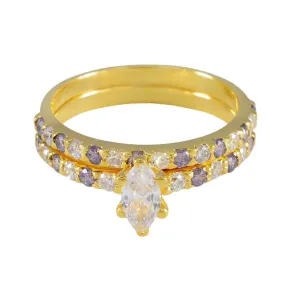 Riyo Attractive Silver Ring With Yellow Gold Plating Amethyst Stone Marquise Shape Prong Setting Designer Jewelry Black Friday Ring