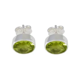 Riyo Decorative 925 Sterling Silver Earring For Wife Peridot Earring Bezel Setting Green Earring Stud Earring