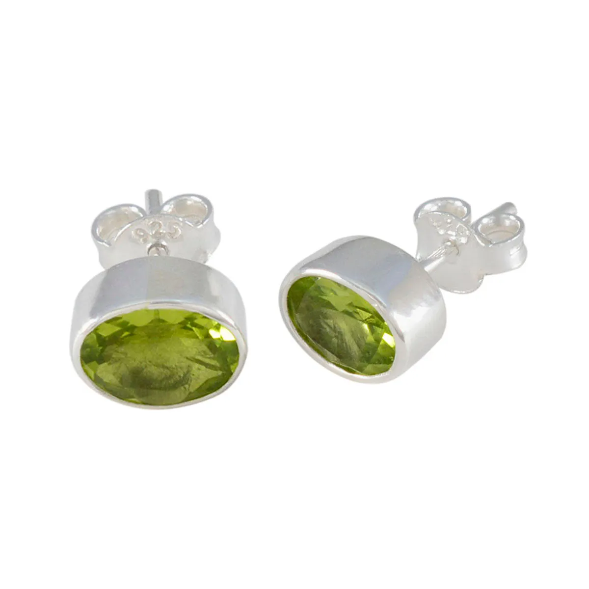 Riyo Decorative 925 Sterling Silver Earring For Wife Peridot Earring Bezel Setting Green Earring Stud Earring