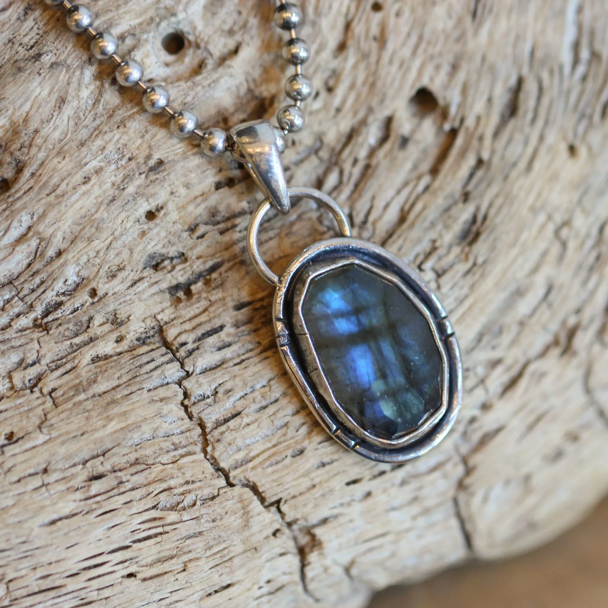 Rose Cut Labradorite Pendant - Silversmith - .925 Sterling Silver - Labradorite Necklace