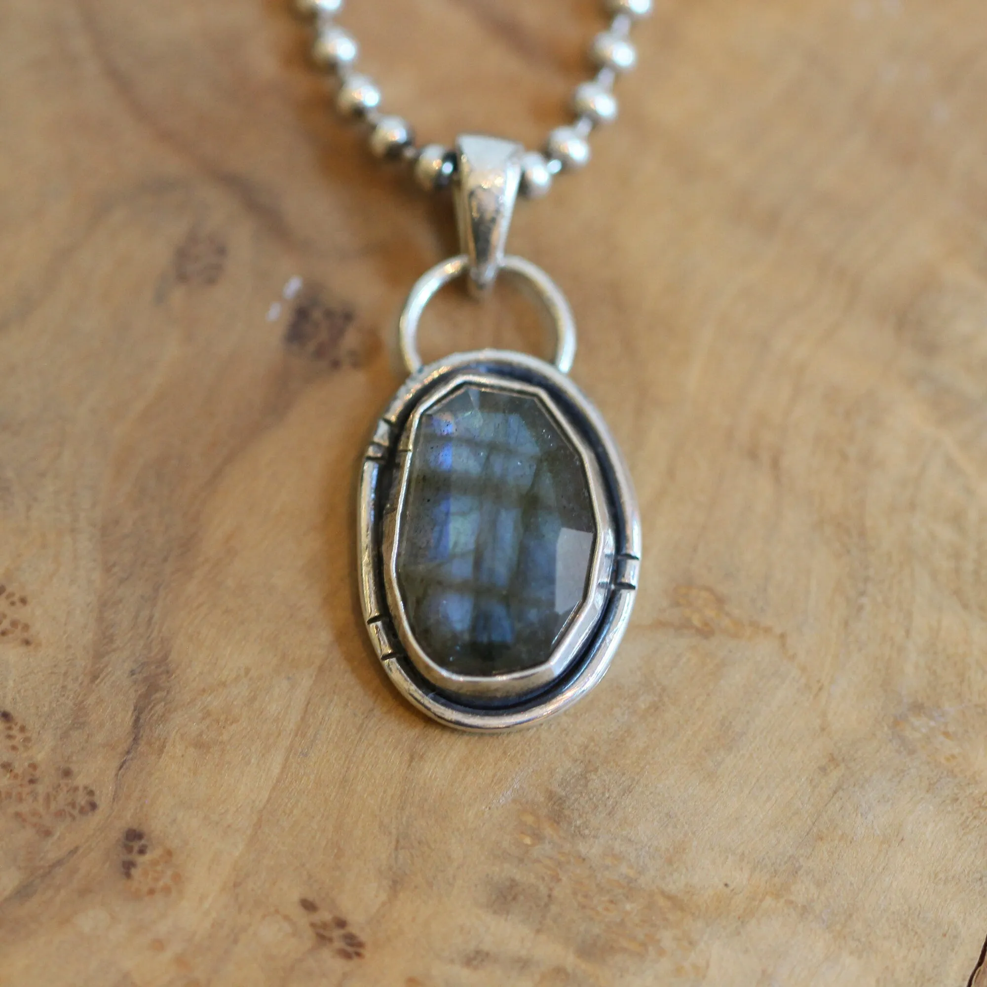 Rose Cut Labradorite Pendant - Silversmith - .925 Sterling Silver - Labradorite Necklace