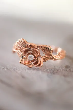 Rose flower ring, diamond engagement ring / Blooming Rose