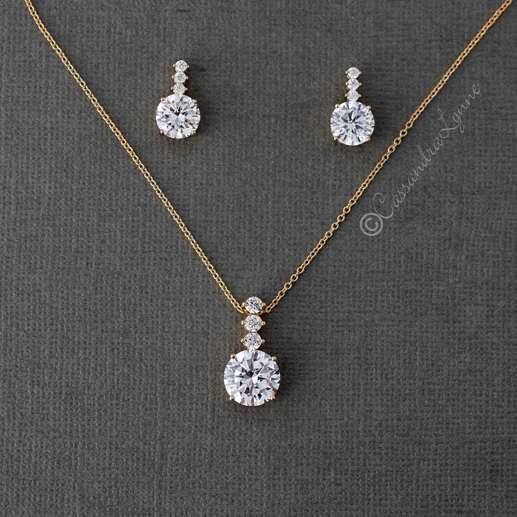 Round CZ Jewel Pendant Necklace Earring Set