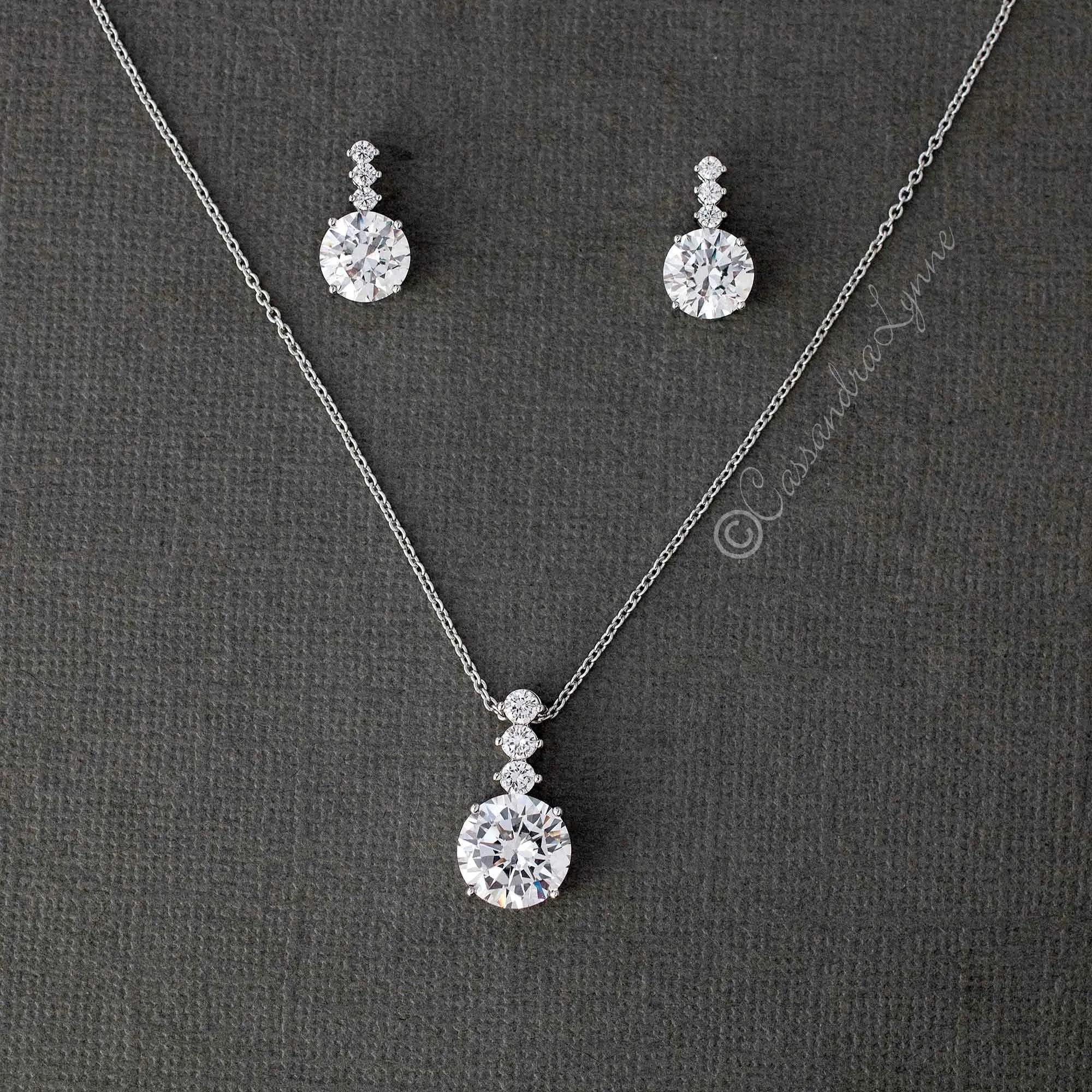 Round CZ Jewel Pendant Necklace Earring Set