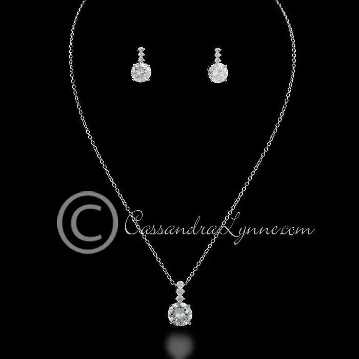 Round CZ Jewel Pendant Necklace Earring Set