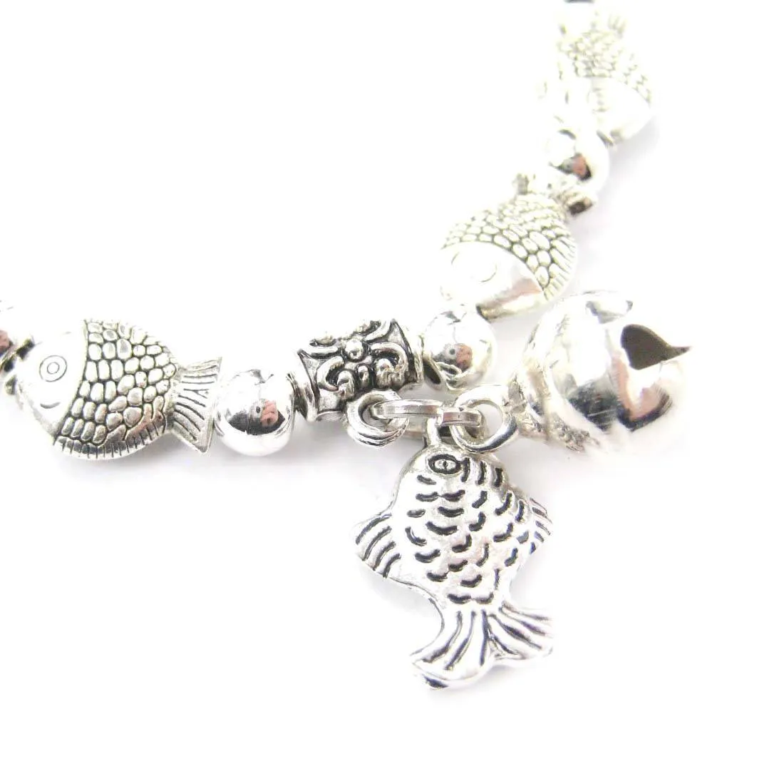 Row Of Fish Shaped Sea Animal Stretchy Bracelet in Silver | Animal Jewelry