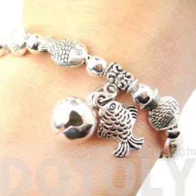 Row Of Fish Shaped Sea Animal Stretchy Bracelet in Silver | Animal Jewelry