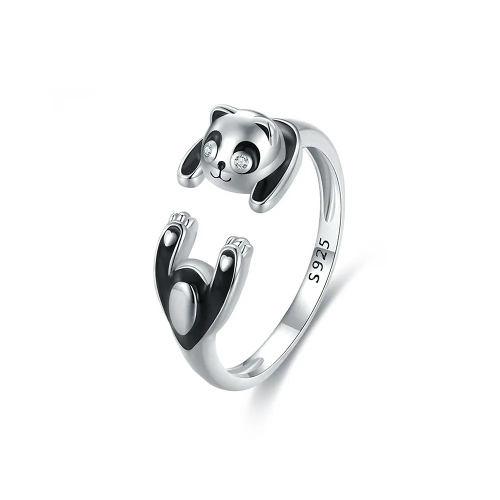 S925 Silver Small Cute Panda Plain Ring