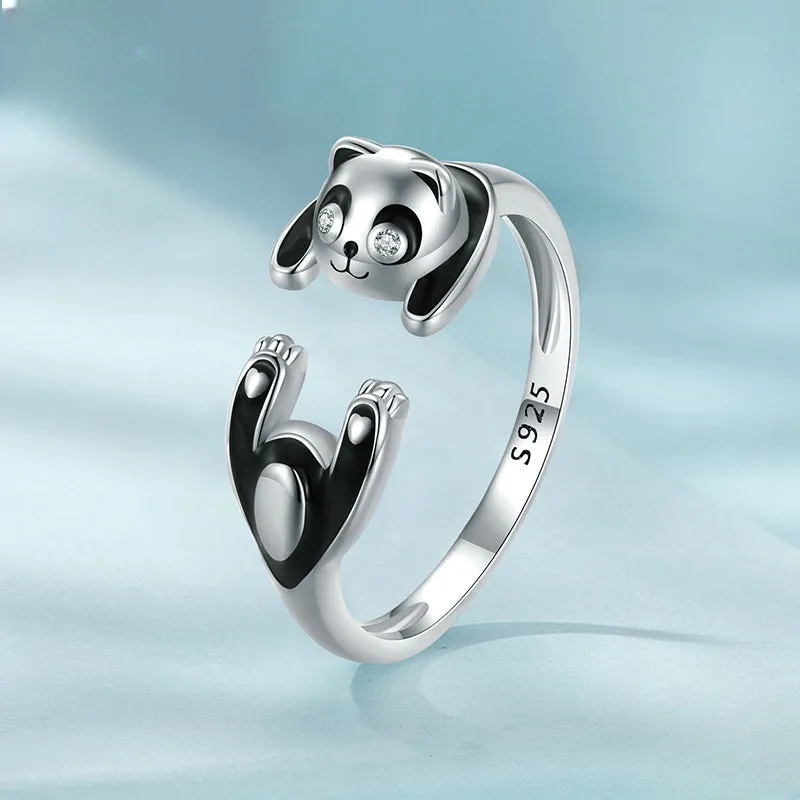 S925 Silver Small Cute Panda Plain Ring