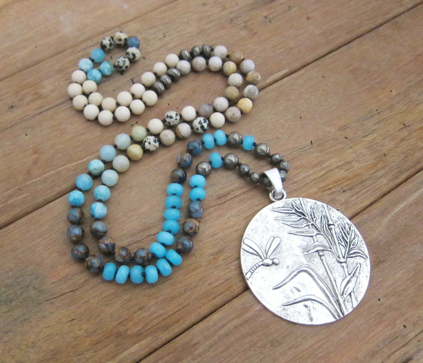 SALE - Silver Boho Pendant Mix Beaded Necklace (CLEARANCE)