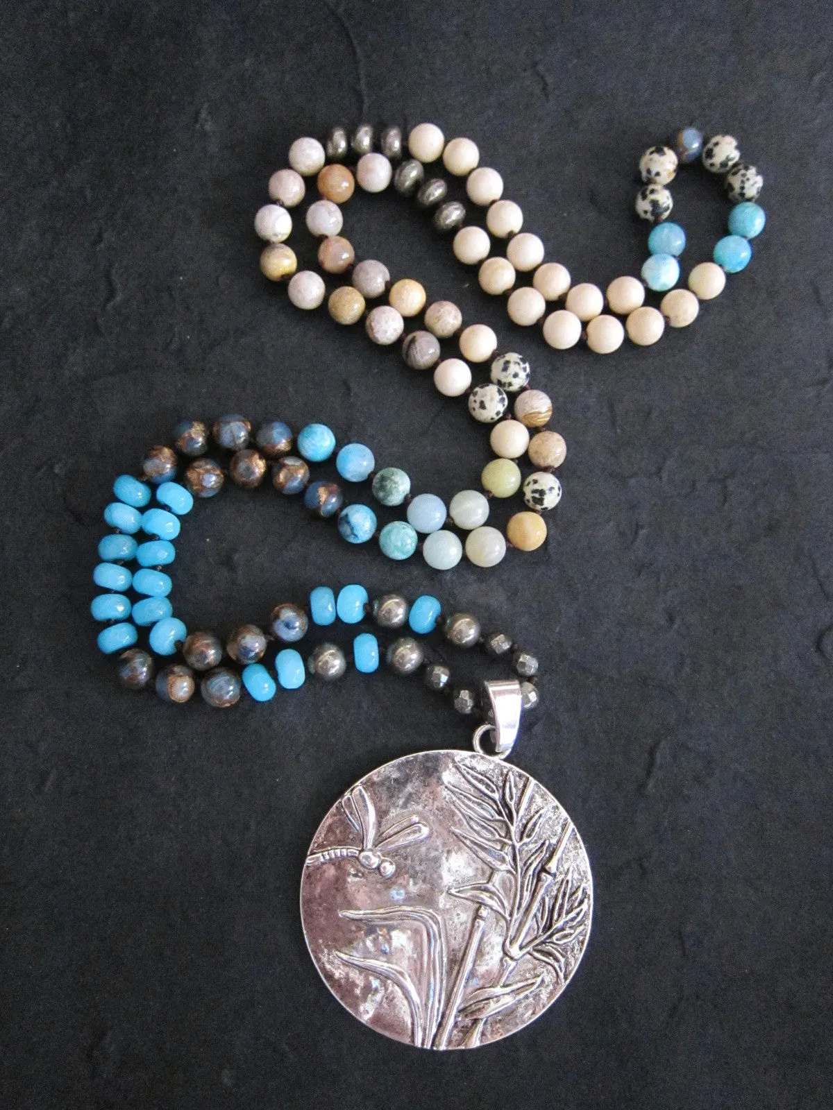 SALE - Silver Boho Pendant Mix Beaded Necklace (CLEARANCE)