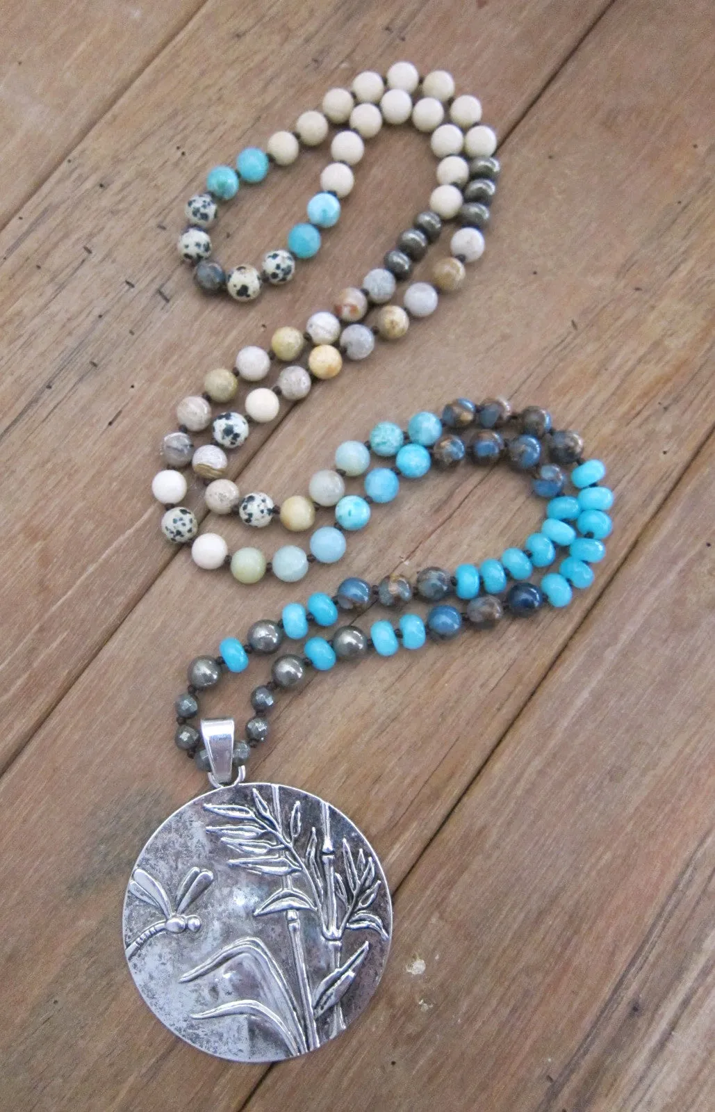 SALE - Silver Boho Pendant Mix Beaded Necklace (CLEARANCE)