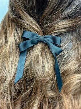 Satin Ribbon Hair Clip - Black