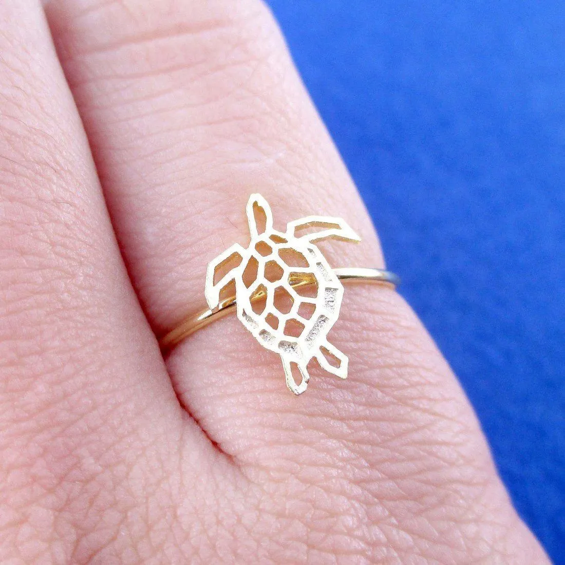 Sea Turtle Tortoise Shaped Adjustable Ring in Gold