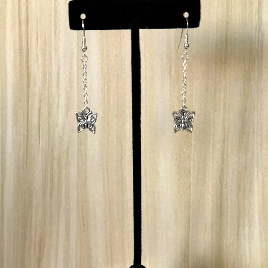 Silver Butterfly Dangle Earrings