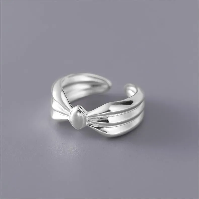 Silver Drift Band Rope Knot Plain Ring