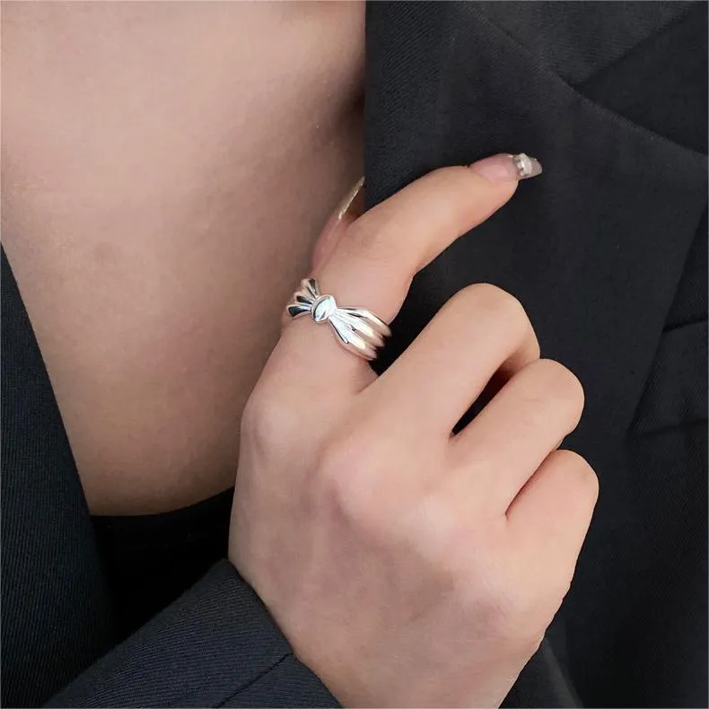 Silver Drift Band Rope Knot Plain Ring