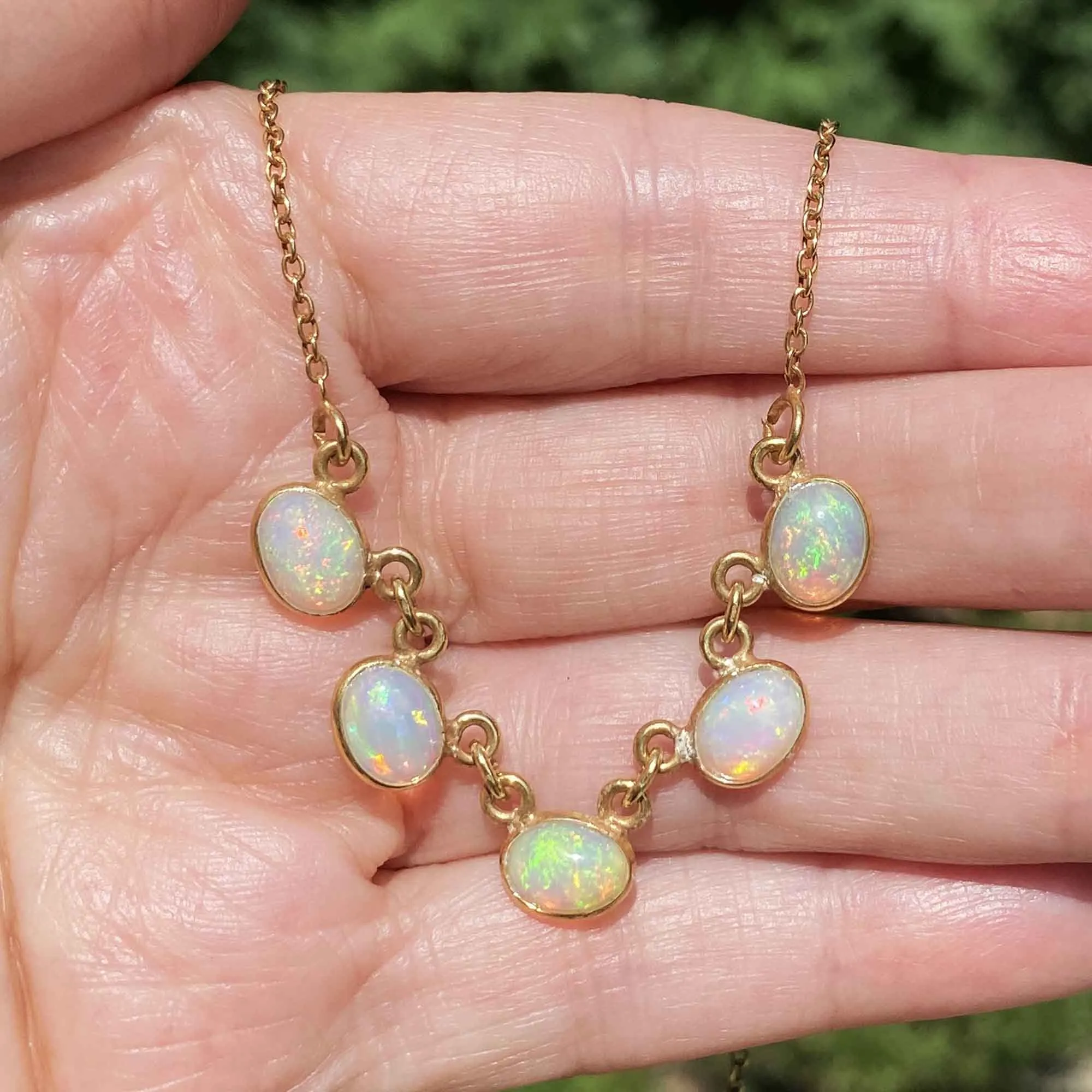 Silver Gold Gilt Opal Cabochon Necklace