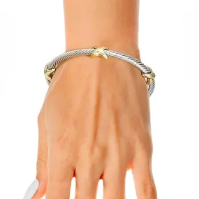 Silver Two Tone CrissCross Twisted Cable Cuff Bracelet for Women