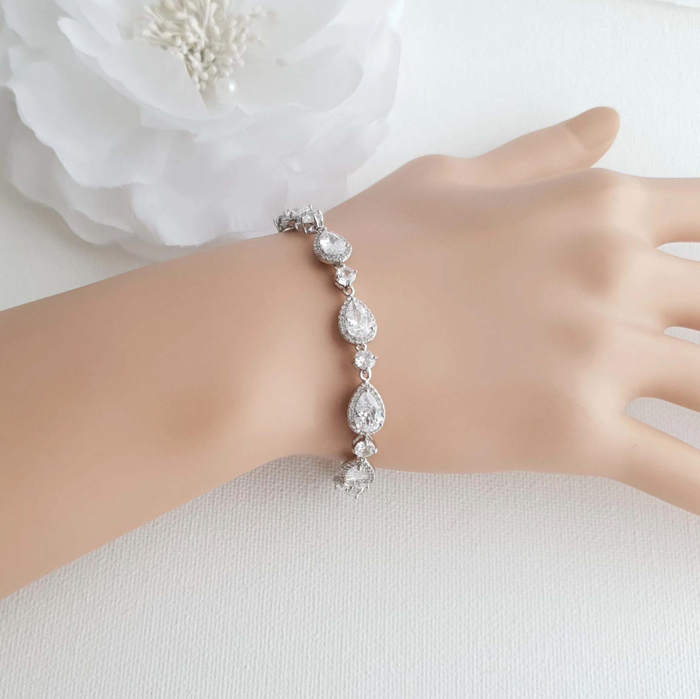 Silver Wedding Bracelet with Teardrops-Emma