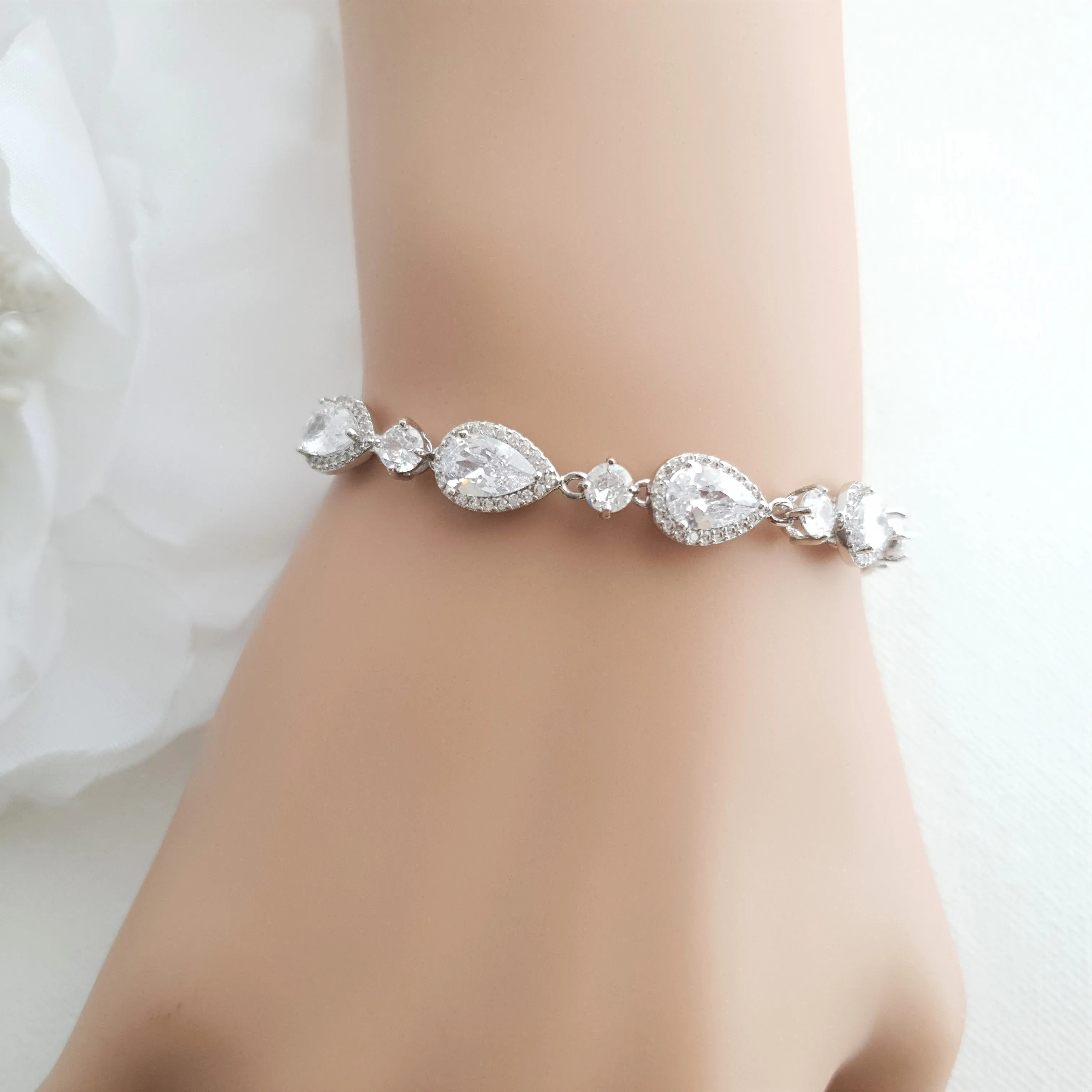 Silver Wedding Bracelet with Teardrops-Emma