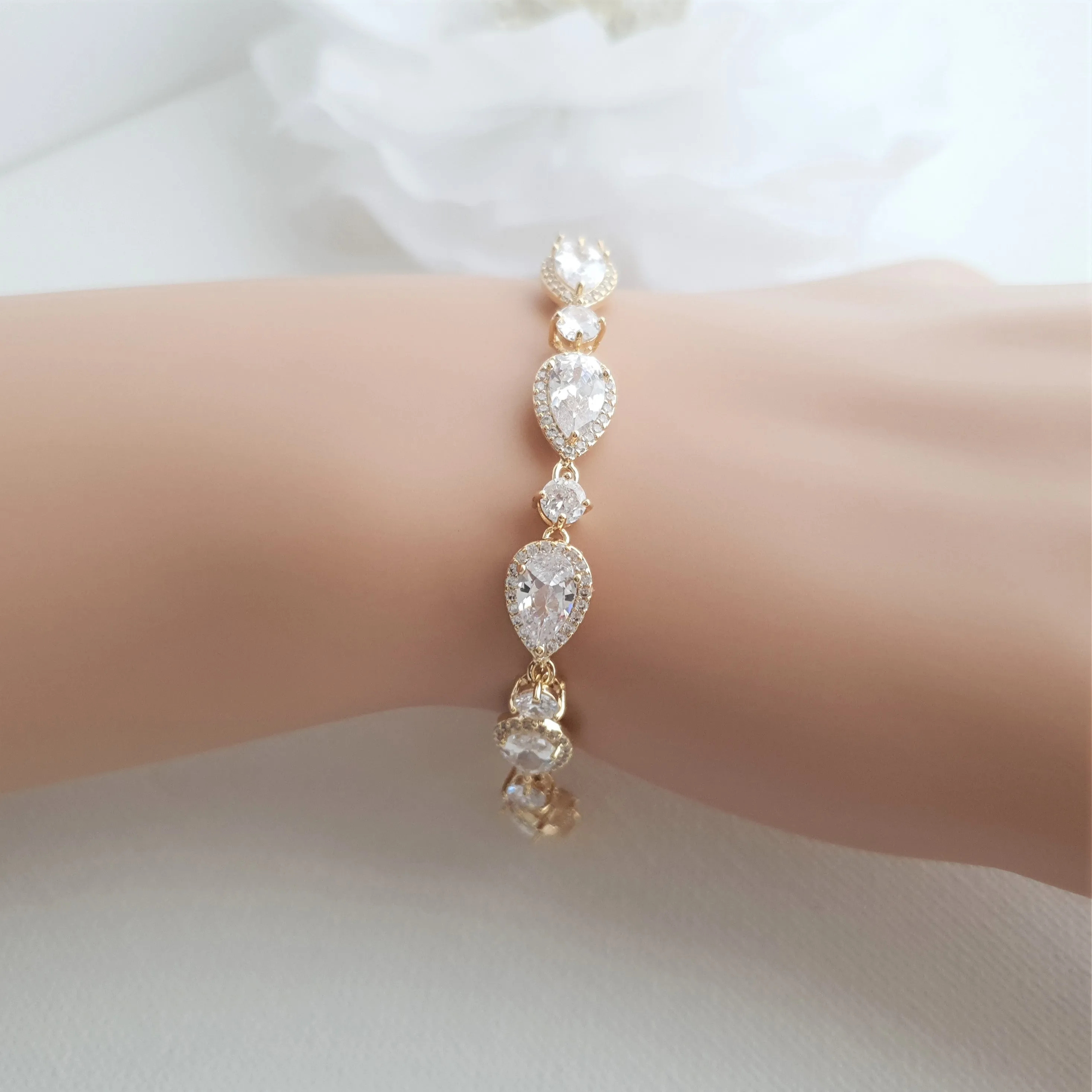 Silver Wedding Bracelet with Teardrops-Emma