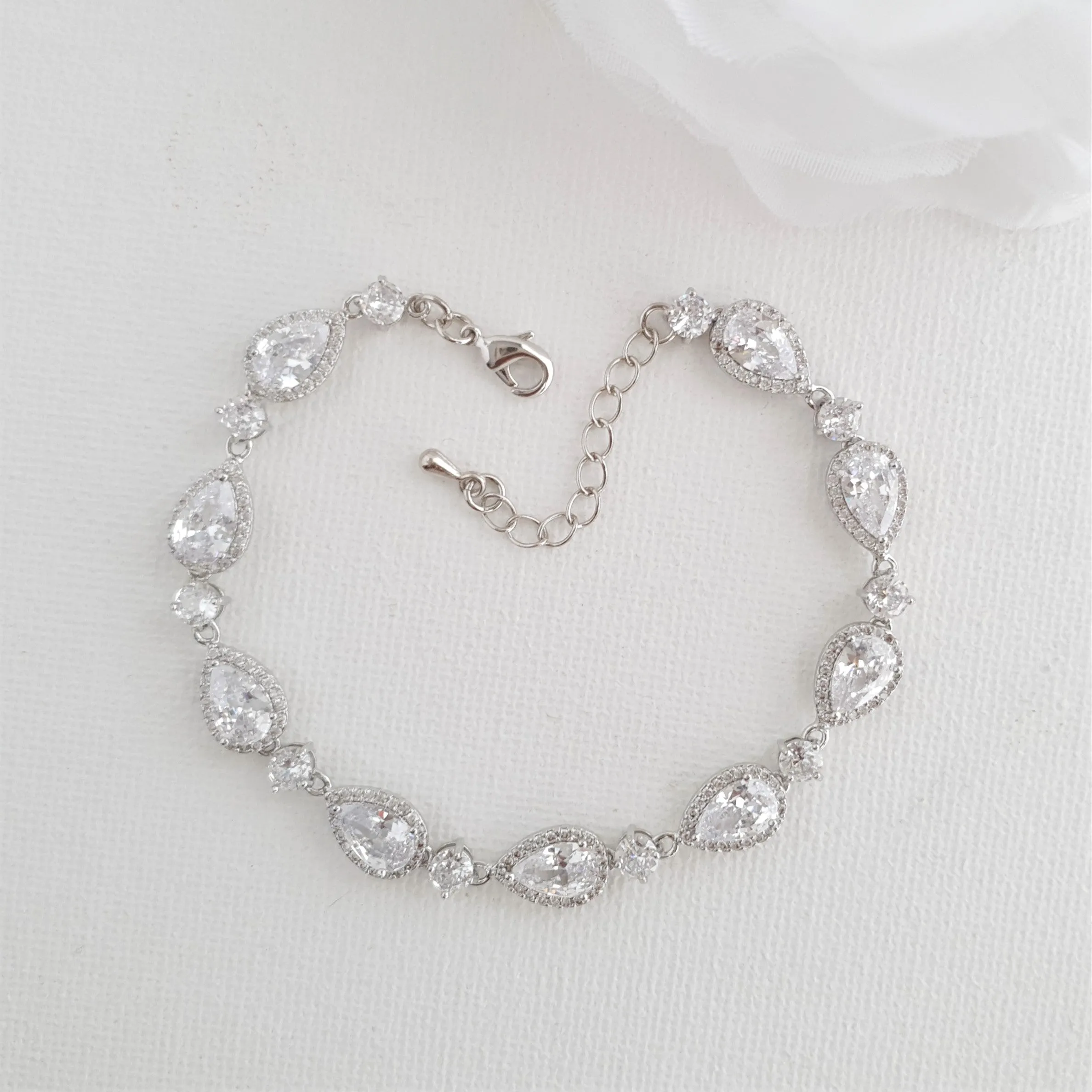 Silver Wedding Bracelet with Teardrops-Emma