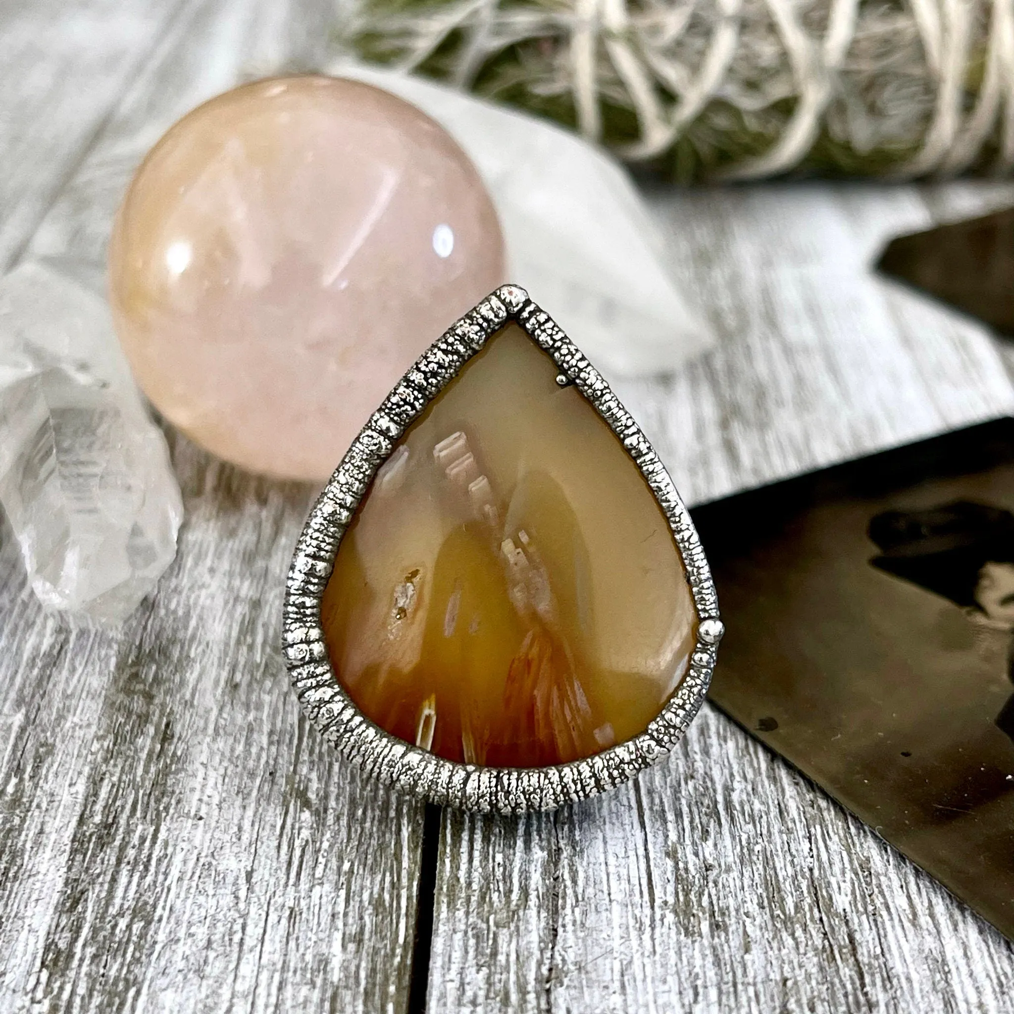 Size 6 Tube Agate Statement Ring Set in Fine Silver / Foxlark Collection - One of a Kind