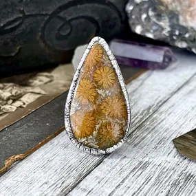 Size 8.5 Big Fossilized Coral Silver Statement Ring in Fine Silver / Foxlark Collection - One of a Kind