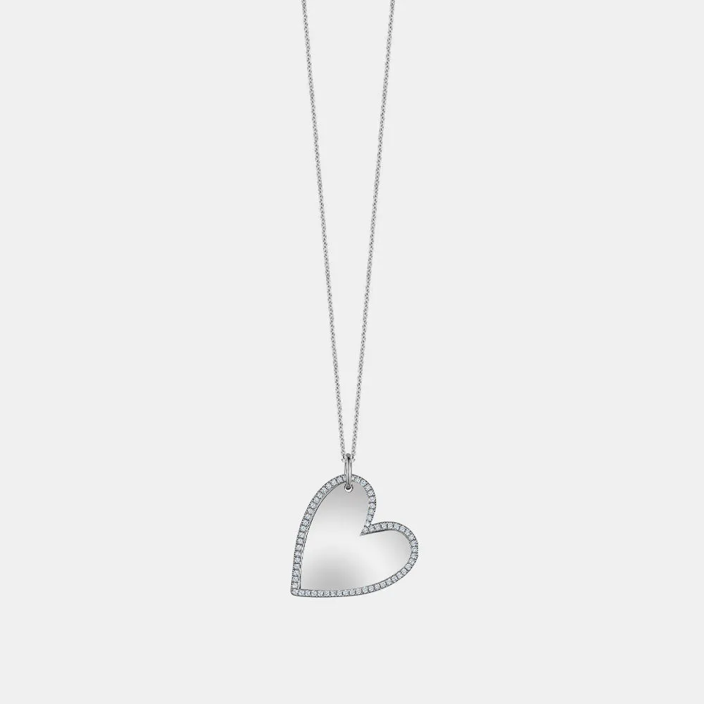 Slanted Gold Diamond Border Heart Necklace