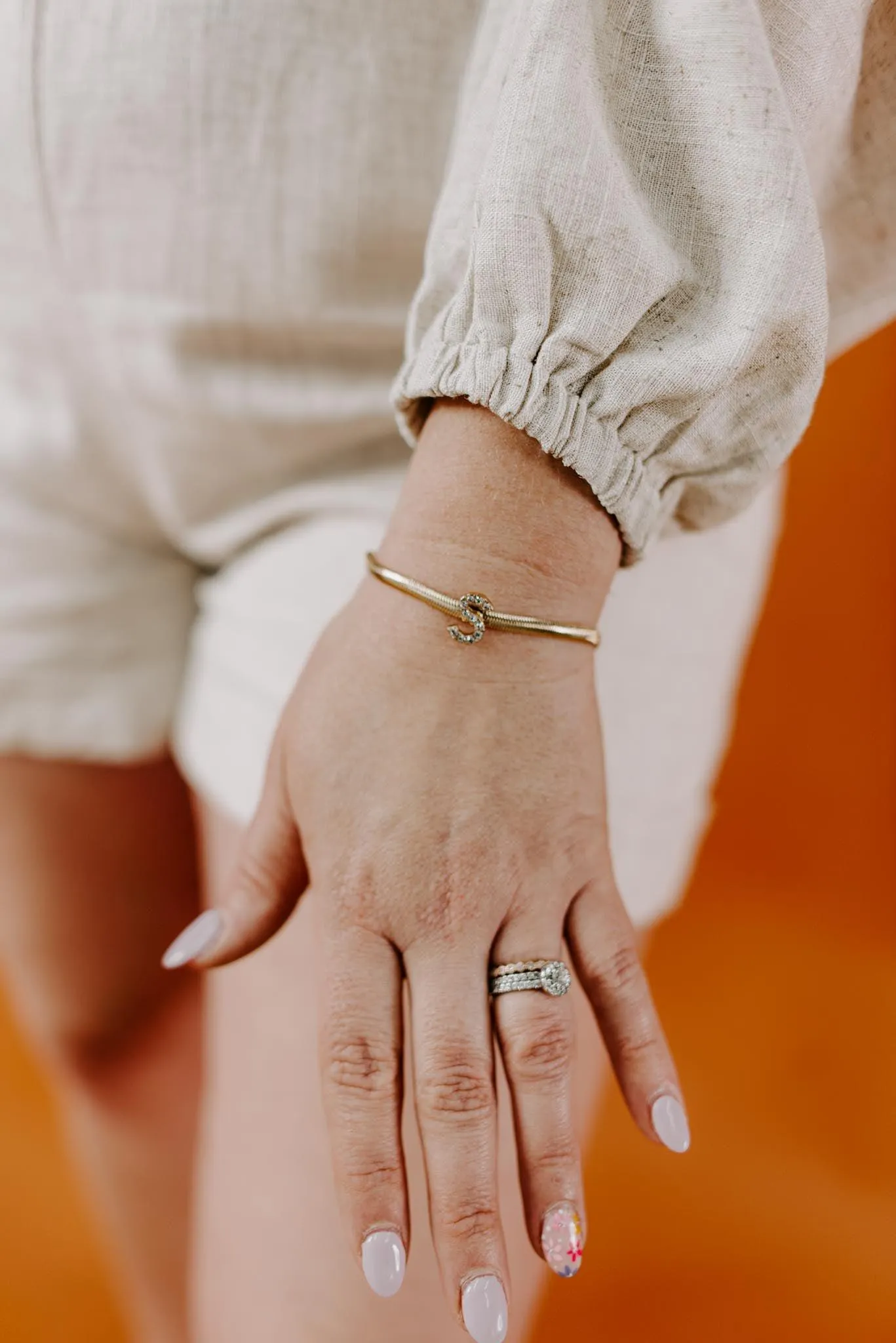 Snake Chain Initial Bracelet| E