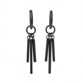 Stainless Steel 3 Drop Bars Huggie Hoop Earrings - Black