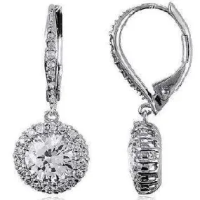 Sterling Silver CZ Halo Dangle Earrings