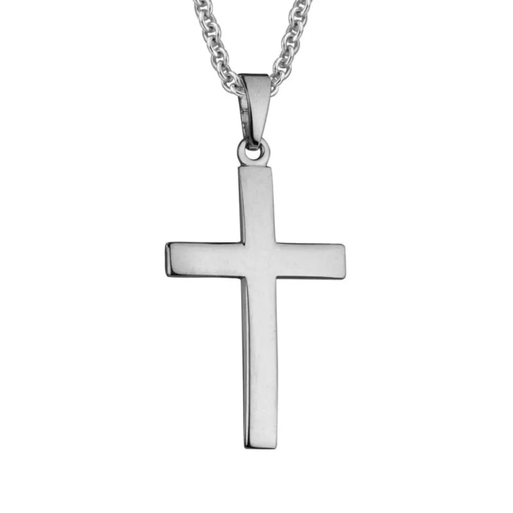 Sterling Silver Domed Cross Pendant Necklace