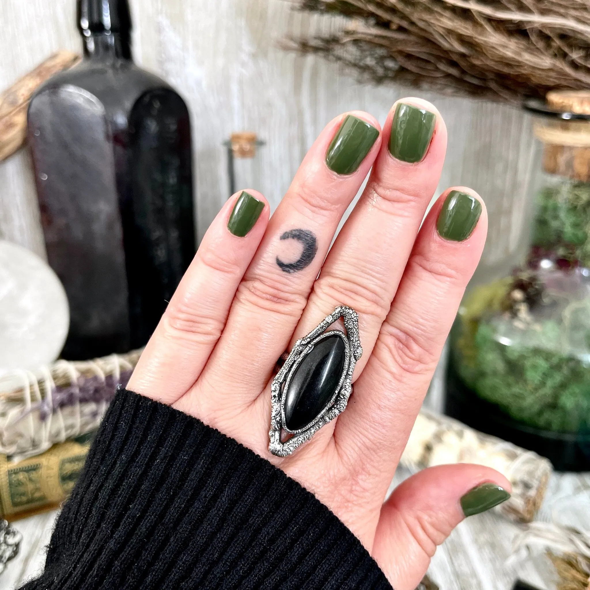 Sticks and Stones Collection- Size 9 Black Onyx Statement Ring in Fine Silver // Big Punk Ring Goth Witchy Crystal Ring Gemstone Jewelry