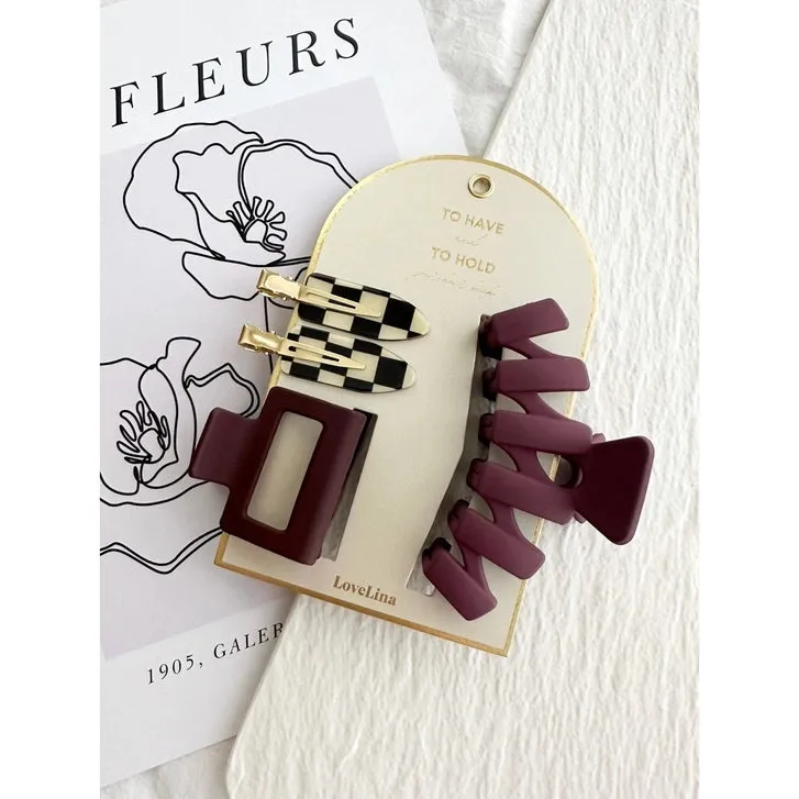 Suvo Wine Hair Clip Set