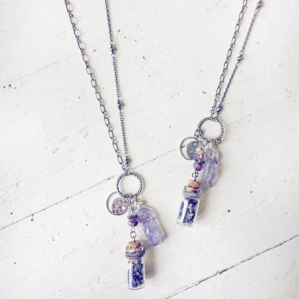 sweet dreams and starry nights // lavender bottle & quartz necklace