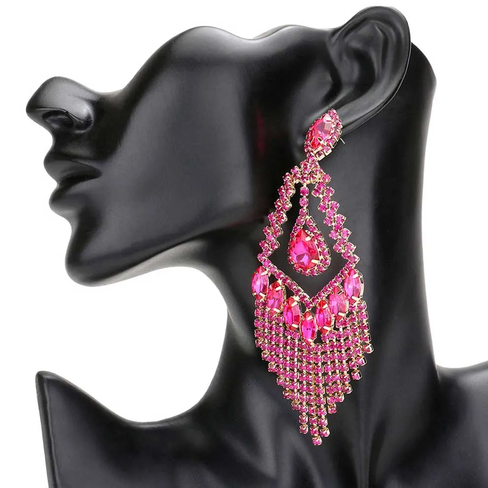 Teardrop Crystal Rhinestone Chandelier Evening Earrings