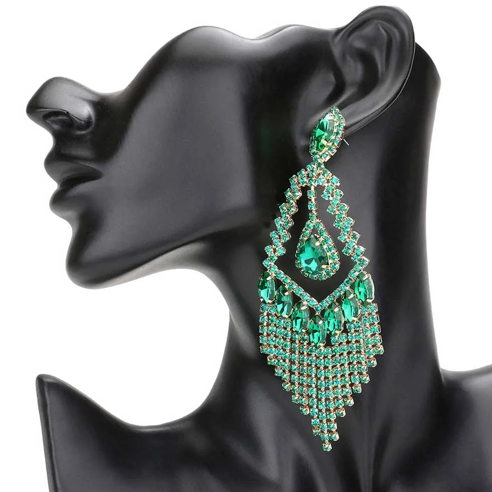 Teardrop Crystal Rhinestone Chandelier Evening Earrings