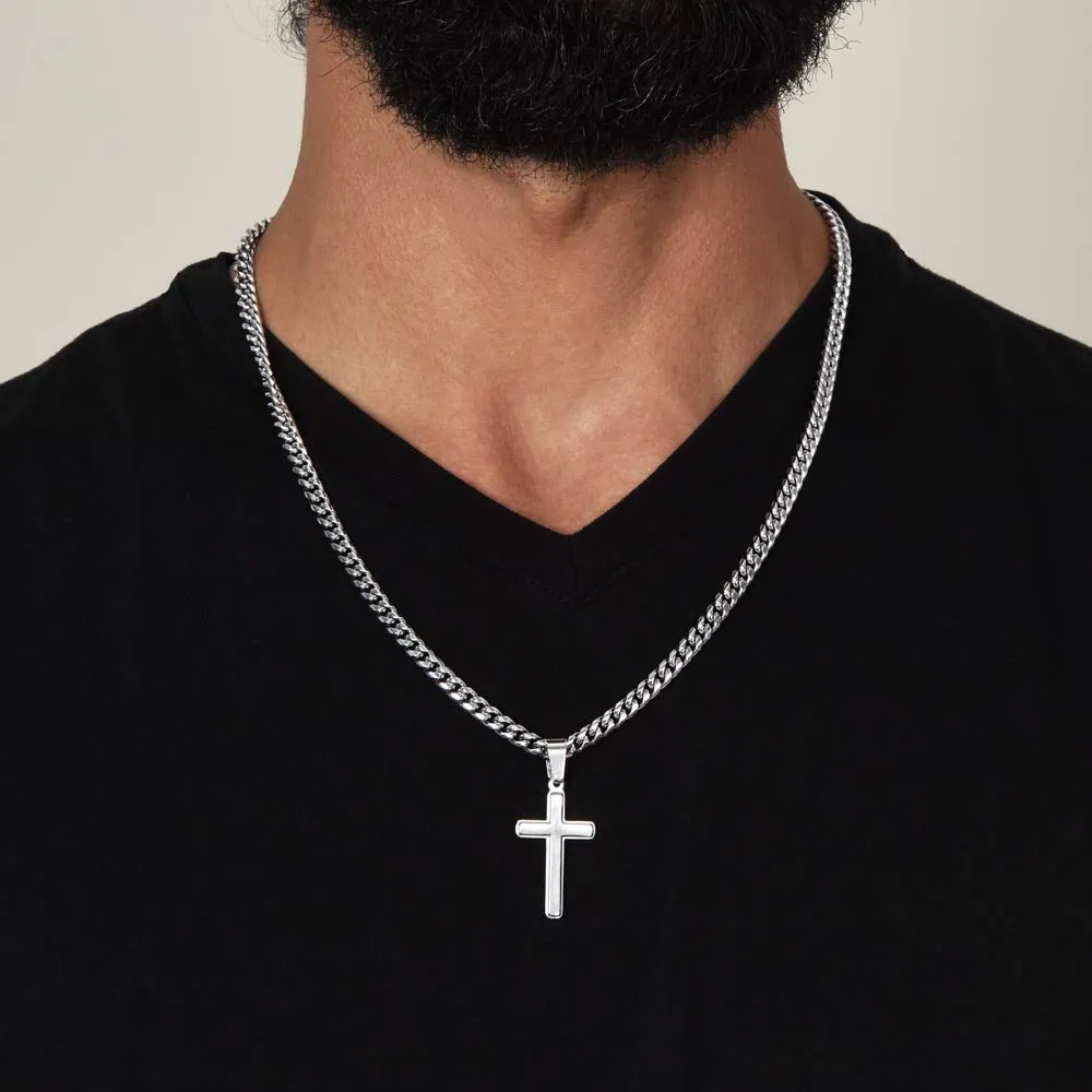 To Grandson Gift, Take Advantage of the Gifts, Encouragement From Grandma Stainless Steel Cross Pendant Cuban Chain Necklace