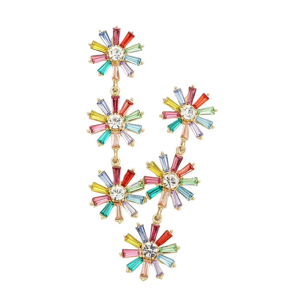 Triple Flower Link Dangle Evening Earrings