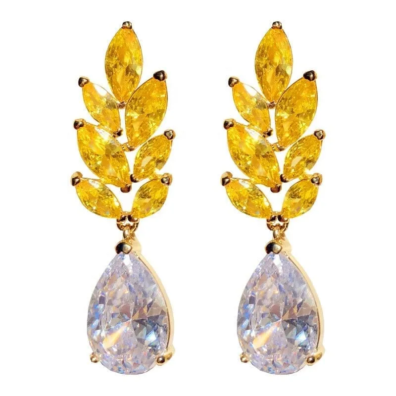 Unique Yellow Cubic Zirconia Dangle Earrings