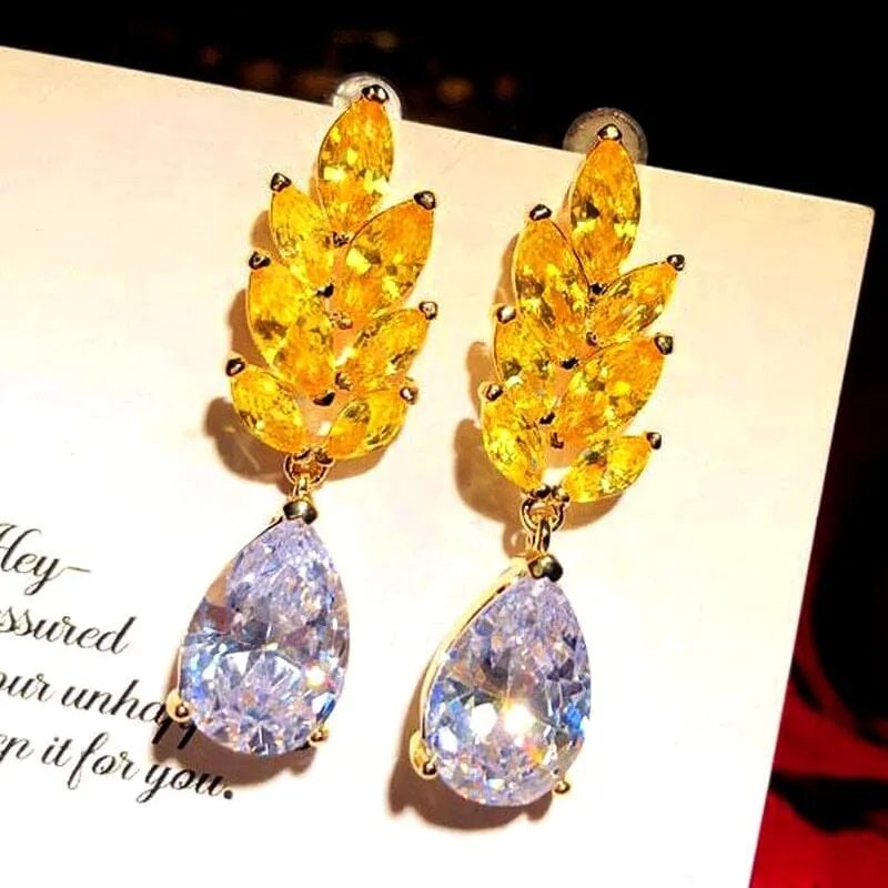 Unique Yellow Cubic Zirconia Dangle Earrings