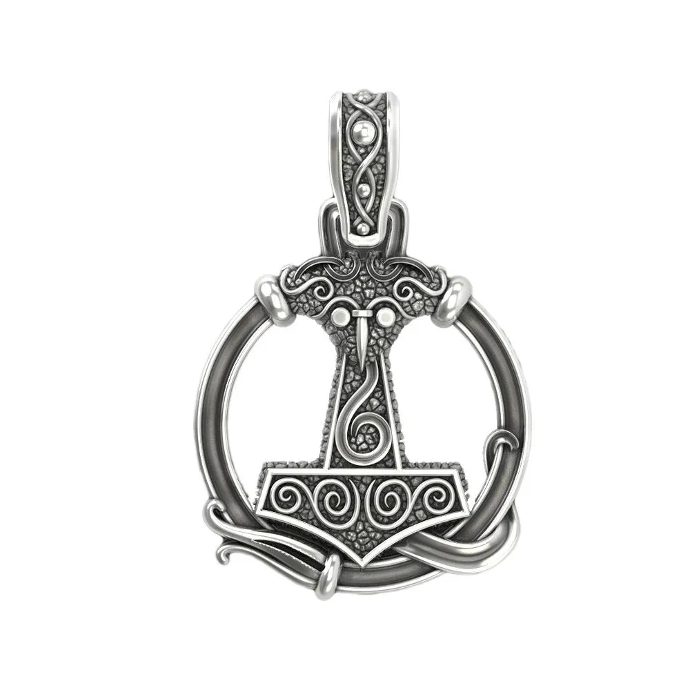 Viking Pendant Thor's Hammer With Patterns Silver 925