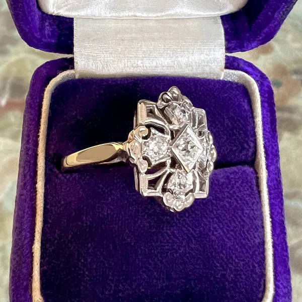 Vintage Diamond Filigree Ring, Old Euro 0.10ct.