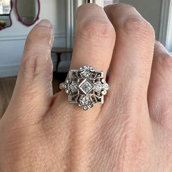 Vintage Diamond Filigree Ring, Old Euro 0.10ct.