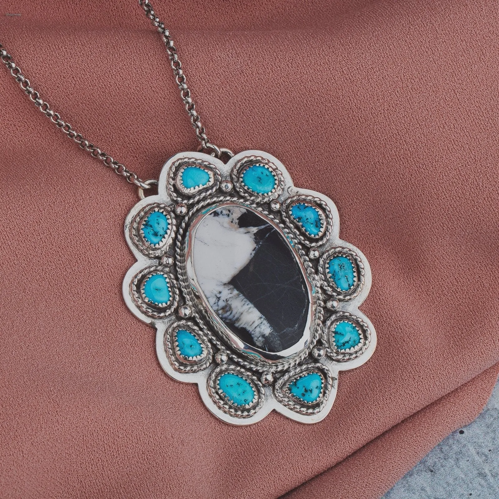 White Buffalo & Sleeping Beauty Turquoise Cluster Necklace