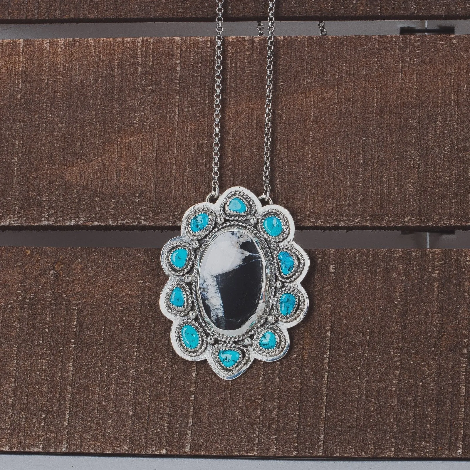 White Buffalo & Sleeping Beauty Turquoise Cluster Necklace